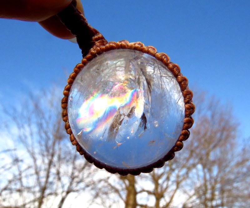 Quartz sphere crystal necklace, rainbow quartz