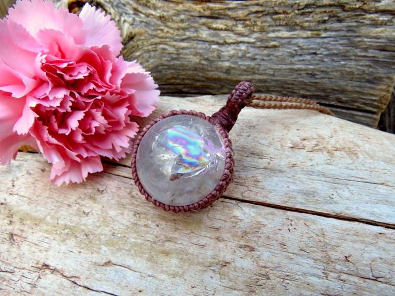 Quartz sphere crystal necklace, rainbow quartz, for the boho beauty, valentines day gift