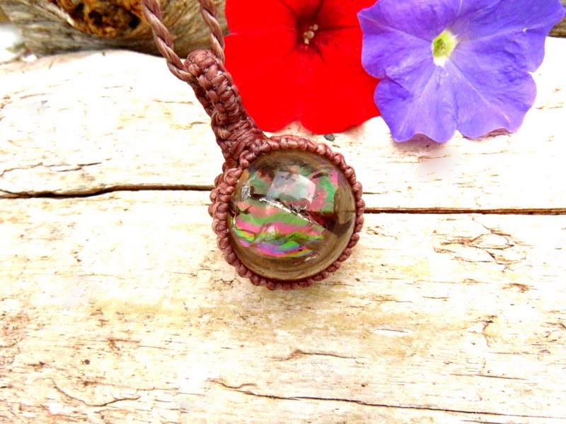 Smokey Quartz crystal sphere necklace, macrame gemstone jewelry
