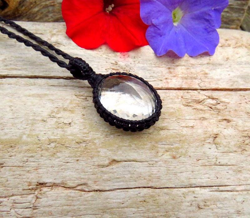 Faceted Quartz Necklace, macrame necklace