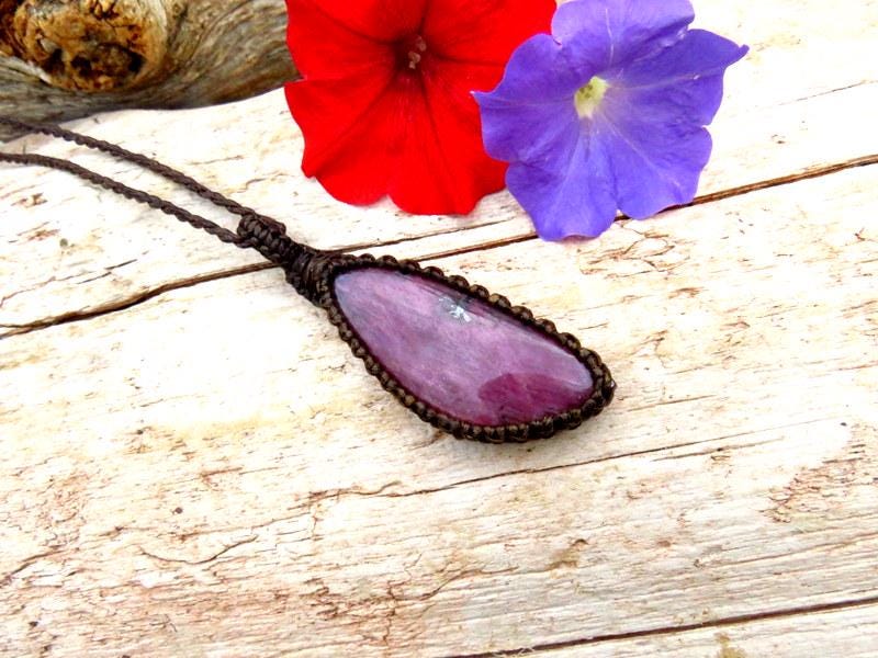 Ruby macrame gemstone necklace, for Leo