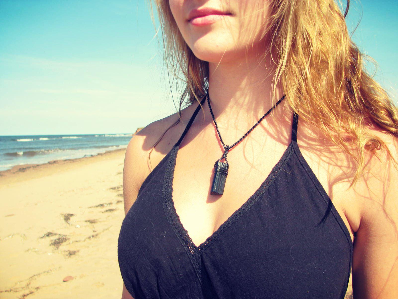 Black Tourmaline Crystal necklace, tourmaline pendant