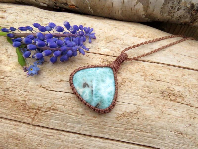 Larimar Macrame Necklace: Caribbean Blue Gemstone Jewelry