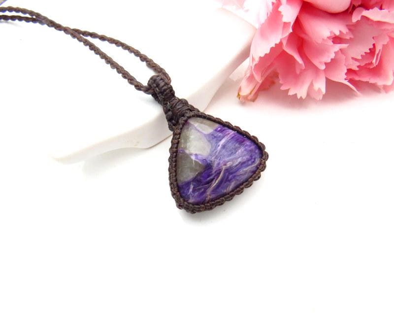 Purple Charoite macrame necklace, gift ideas, boho beauty, the crystal collector, gemstone jewelry