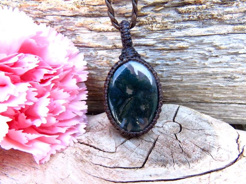 Gardener gift, Moss Agate pendant necklace, gemstone jewelry, friendsgiving, valentines day gift, nature lover