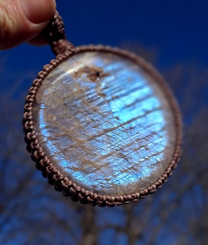 Belomorite and Sunstone macrame necklace, blue moonstone, gemstone jewelry, gift ideas for the boho beauty