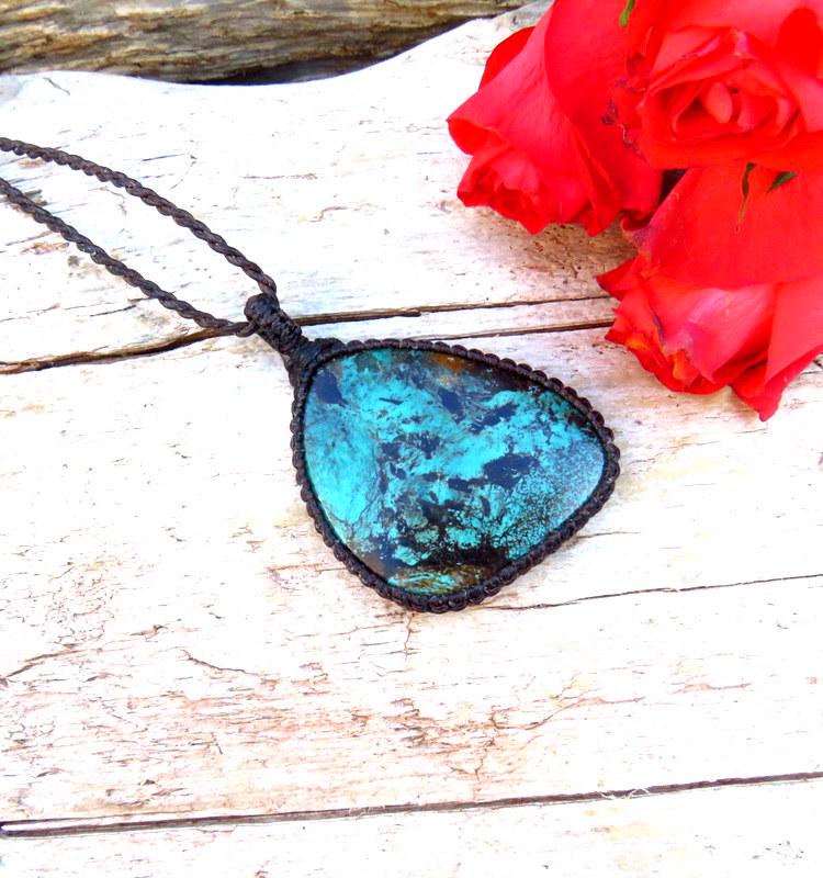 Cloud Mountain Turquoise macrame necklace, turquoise statement pendant, gift ideas for the boho beauty