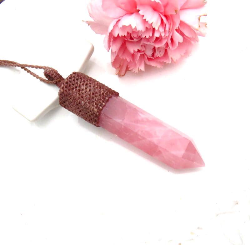 Rose Quartz Crystal Point Necklace,valentines day gift, macrame necklace