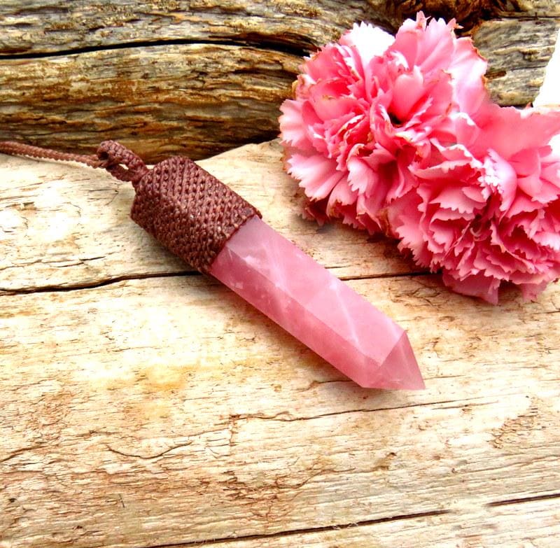 Rose Quartz Crystal Point Necklace,valentines day gift, macrame necklace