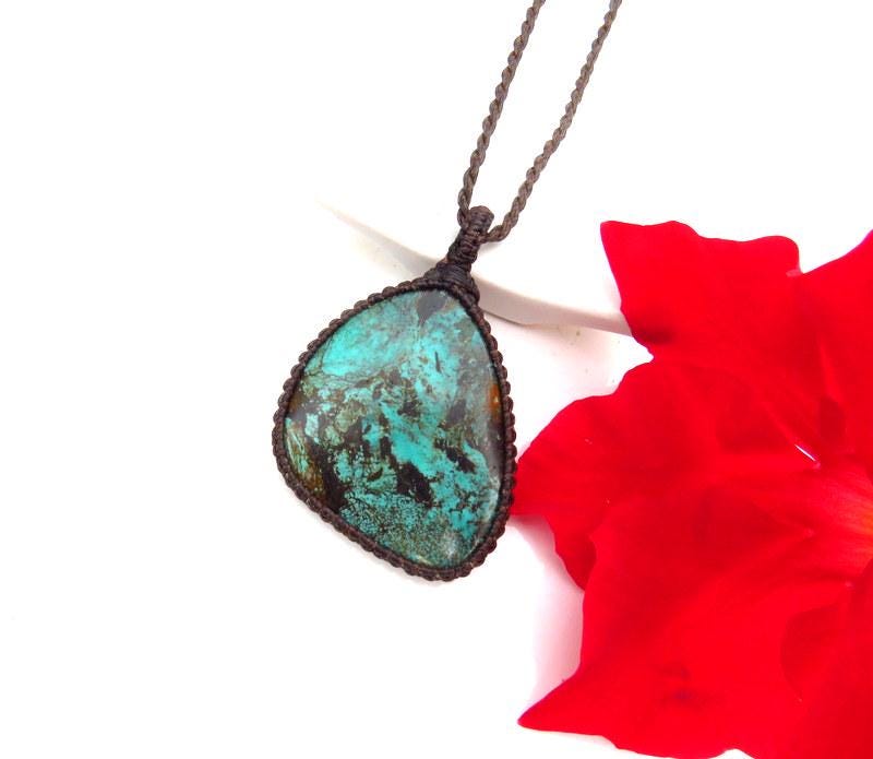 Cloud Mountain Turquoise macrame necklace, turquoise statement pendant, gift ideas for the boho beauty
