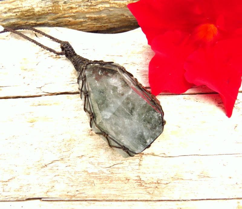 Shamanic Dream Quartz crystal necklace, gemstone necklace, garden quartz jewelry, lodolite quartz, gift ideas for the crystal lover