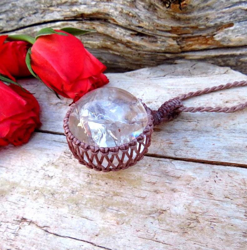 Quartz sphere crystal necklace, rainbow quartz, for boho beauty, valentines day gift for her