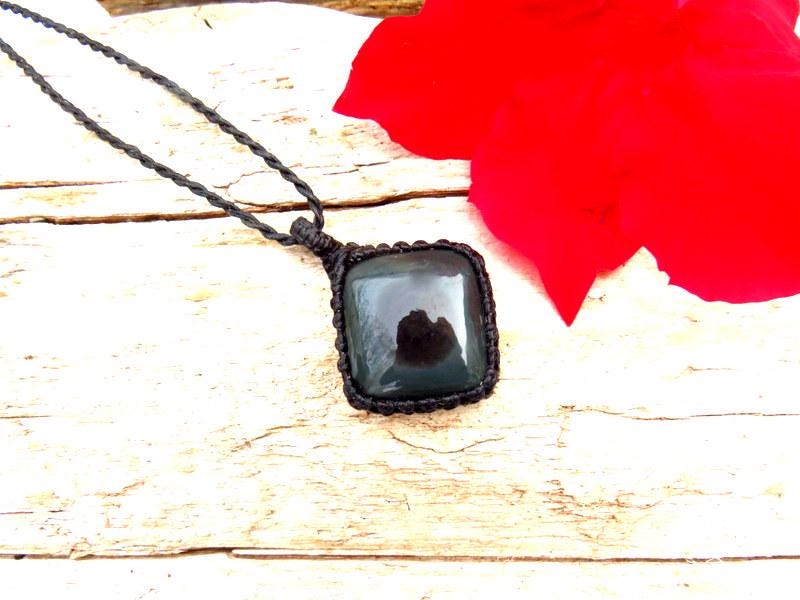 Rainbow Obsidian macrame necklace, obsidian jewelry, black obsidian gemstone, gift ideas for the crystal lover, for the zen seeker,