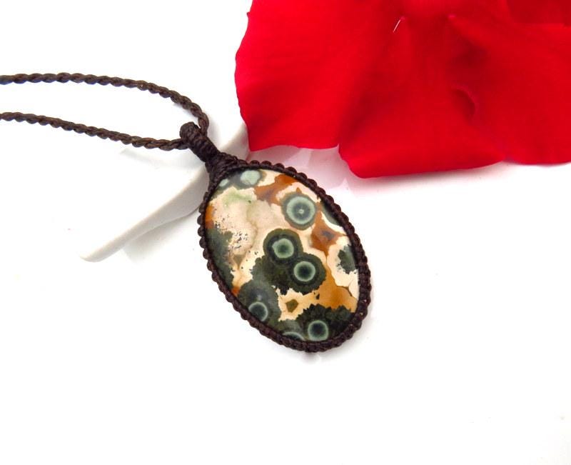 Ocean Jasper gemstone macrame necklace, gift ideas for the ocean lover, the coastal grandma, the surfer