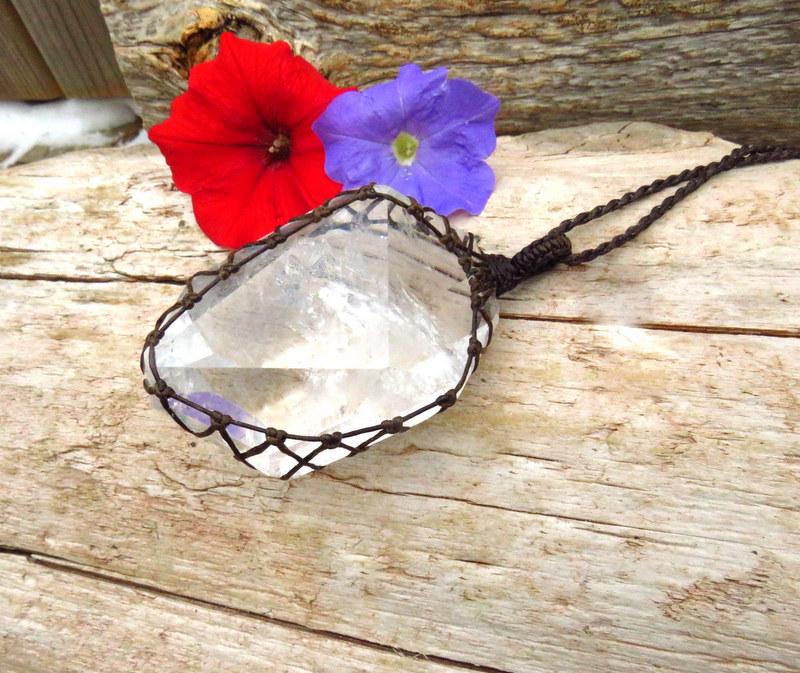 Quartz crystal necklace, mothers day gift ideas, macrame necklace, for the glam fan, statement necklace