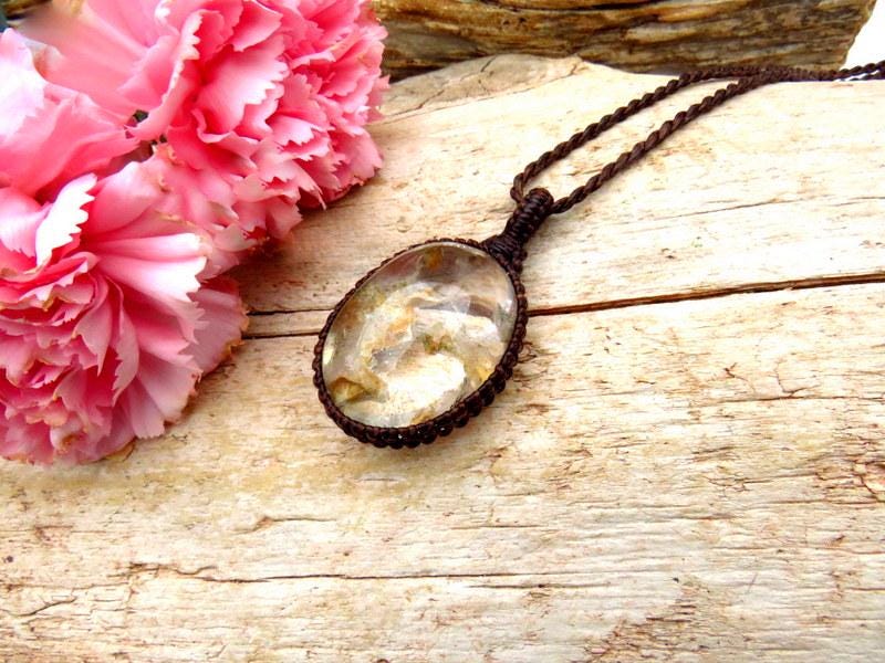 Garden Quartz macrame necklace, Gift for the Zen Seeker, the mom, the boho beauty, the flower child, the nature lover,