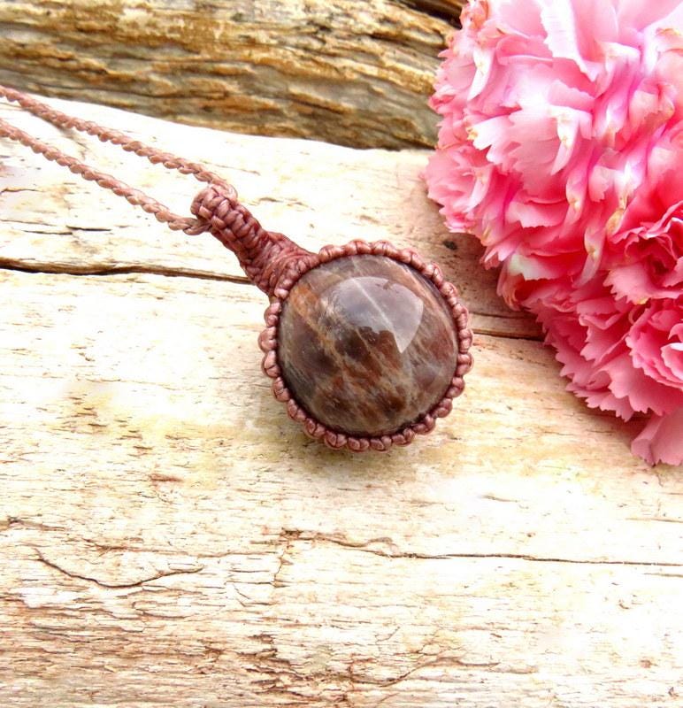 Peach Moonstone sphere necklace, libra gifts