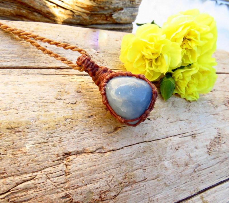 Angelite gemstone macrame necklace, angel pendant, throat chakra gemstones, gift for her