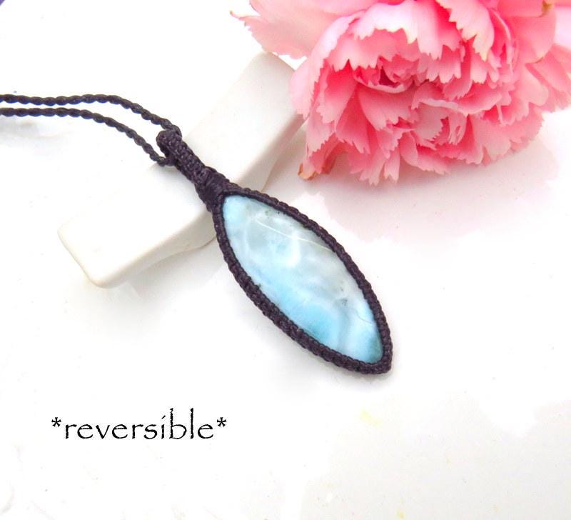 Gift ideas for her, Larimar necklace, macrame necklace, Summer accessories, boho beauty jewelry, the beach bum