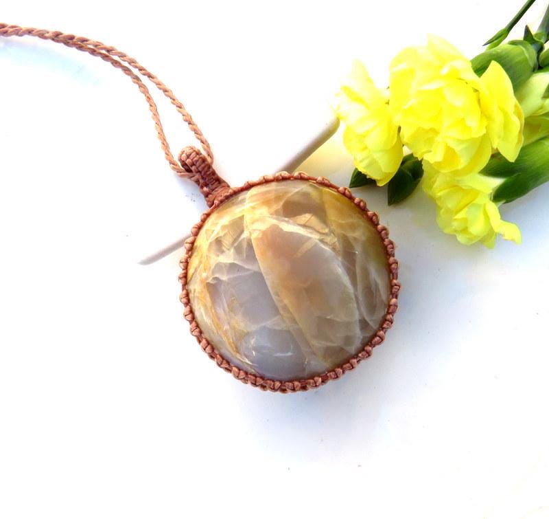 Peach Gray Moonstone gemtsone necklace, statement necklace, macrame jewelry, gift ideas for the crystal collector