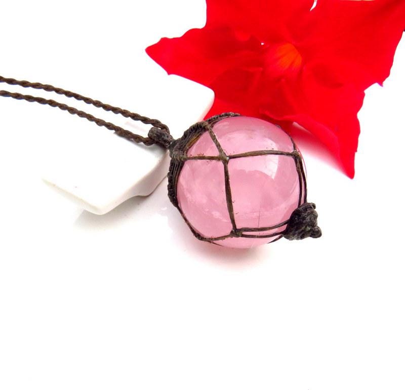 Rose Quartz Crystal Sphere Macrame Necklace, Self-Love Gemstone