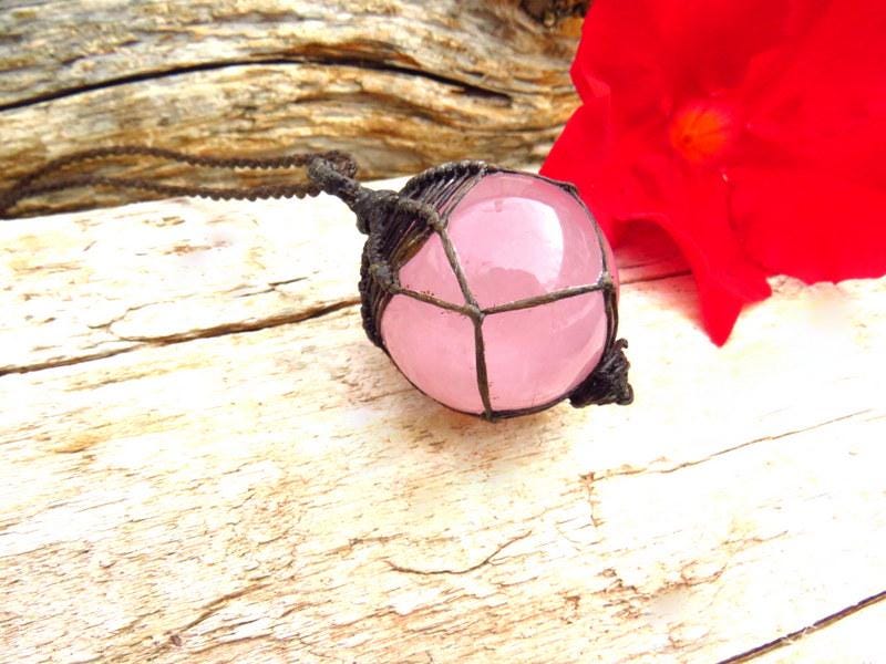 Rose Quartz Crystal Sphere Macrame Necklace, Self-Love Gemstone, gift idea for mothers day