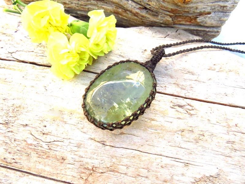 Prasolite crystal necklace, macrame necklace, for the Scorpio, birthstone jewelry, easter gift, green gemstone