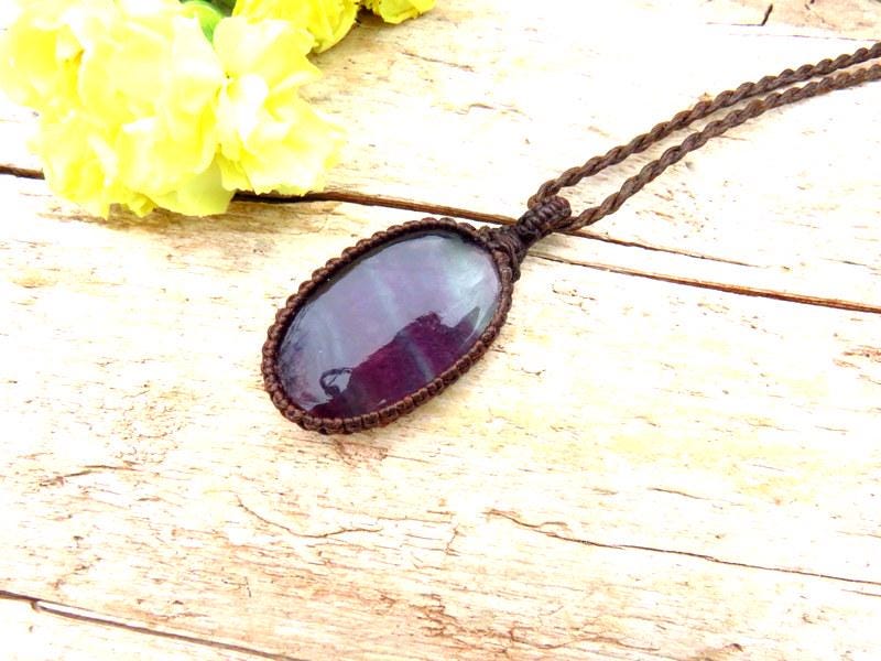 Rainbow Flourite macrame necklace, gift ideas for the mom, the yogi, the crystal collector, gemstone necklace