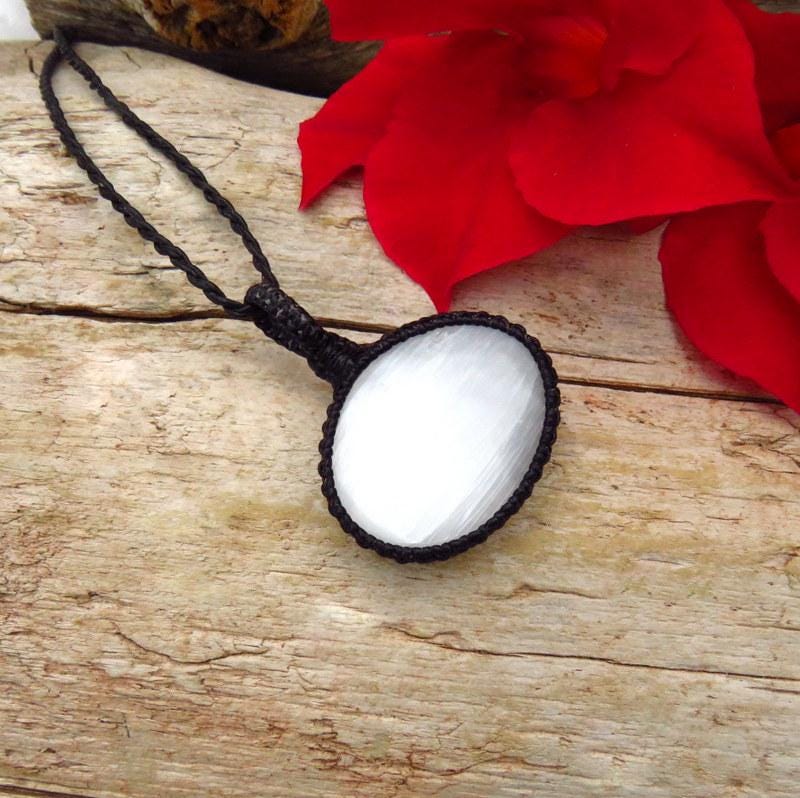 Selenite crystal necklace, gift ideas for the zen seeker, boho beauty, guardian angel jewelry, goddess pendant