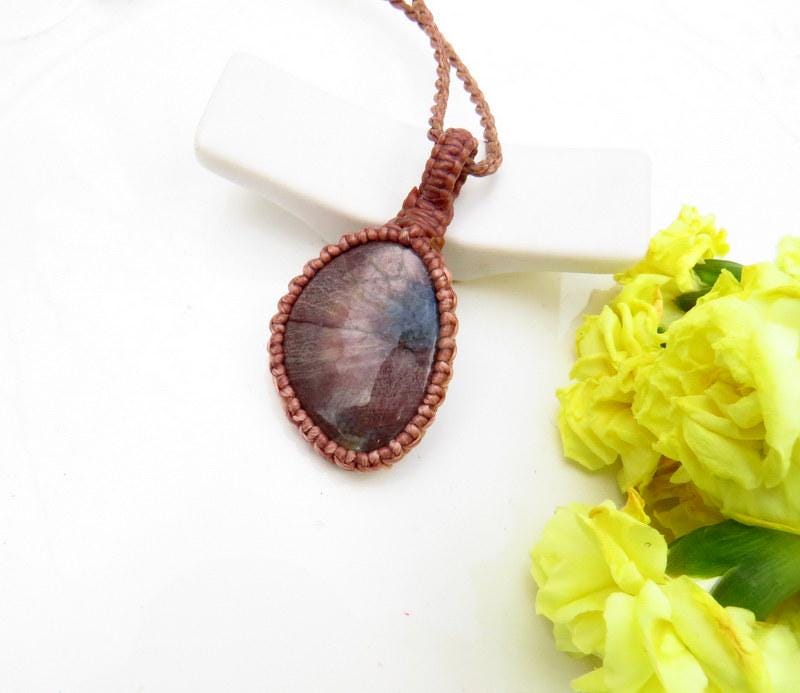 Butterfly Jasper gemstone necklace, macrame necklace, gift ideas for the zen seeker, for mom, no metal necklace, adjustable