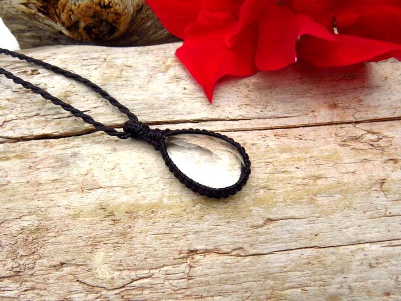 Faceted Quartz crystal necklace, macrame necklace, teardrop quartz, gift ideas for the boho beauty