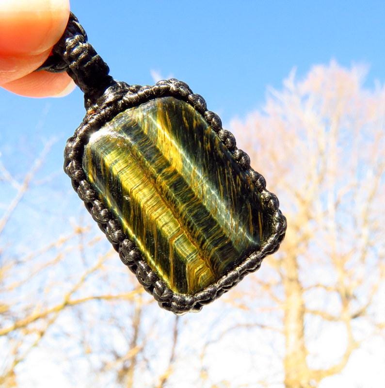 Blue Tigers Eye Macrame Necklace, gifts for him, for her, fathers day gift, gemstone jewelry