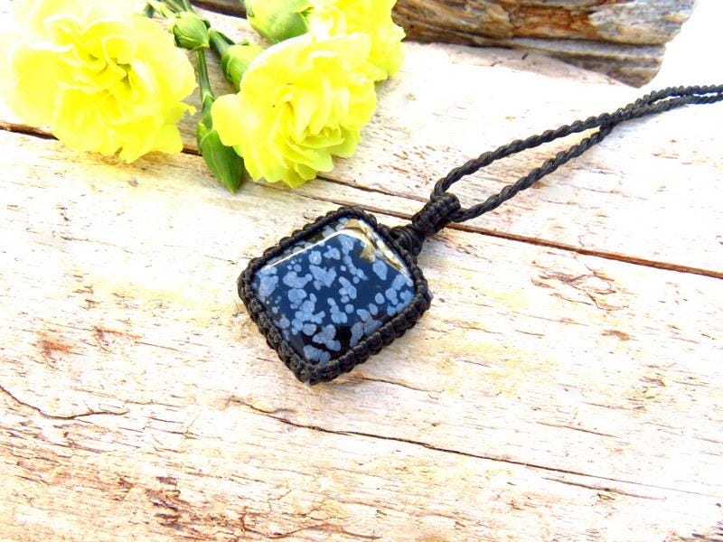 Snowflake Obsidian gemstone necklace, gemstone pendant