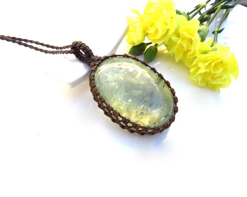 Prasolite crystal necklace, macrame necklace, for the Scorpio, birthstone jewelry, easter gift, green gemstone