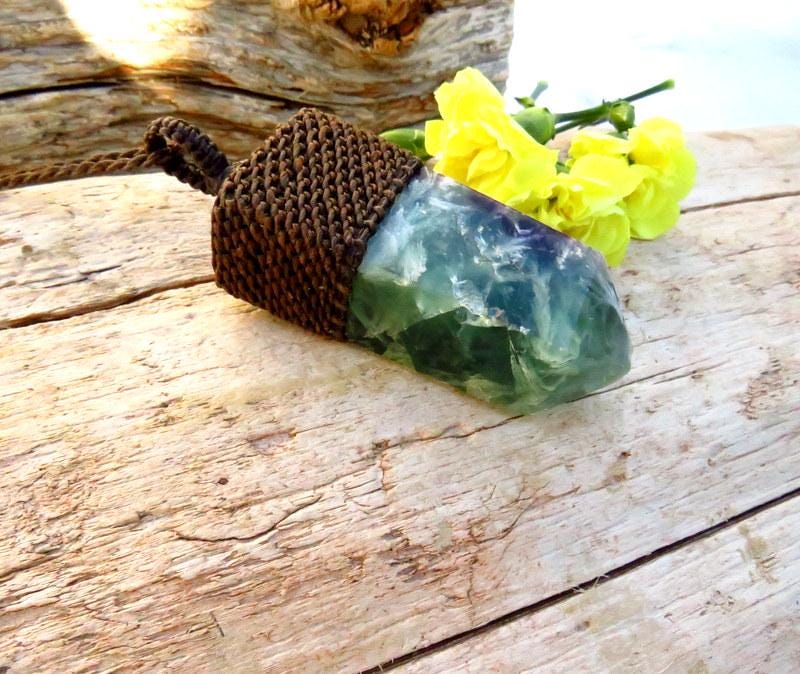 Snowflake Fluorite gemstone necklace, macrame jewelry, crystal pendant, gift ideas for the rock collector