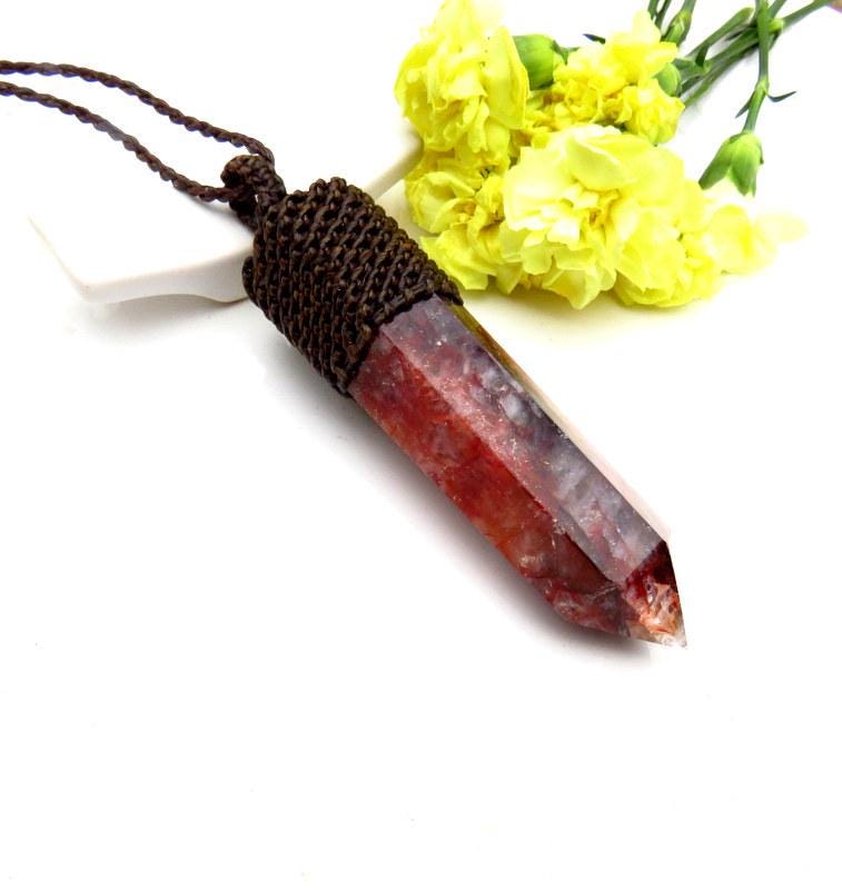 Hematoid Quartz crystal necklace, reiki healing jewelry, red fire quartz, chakra pendant