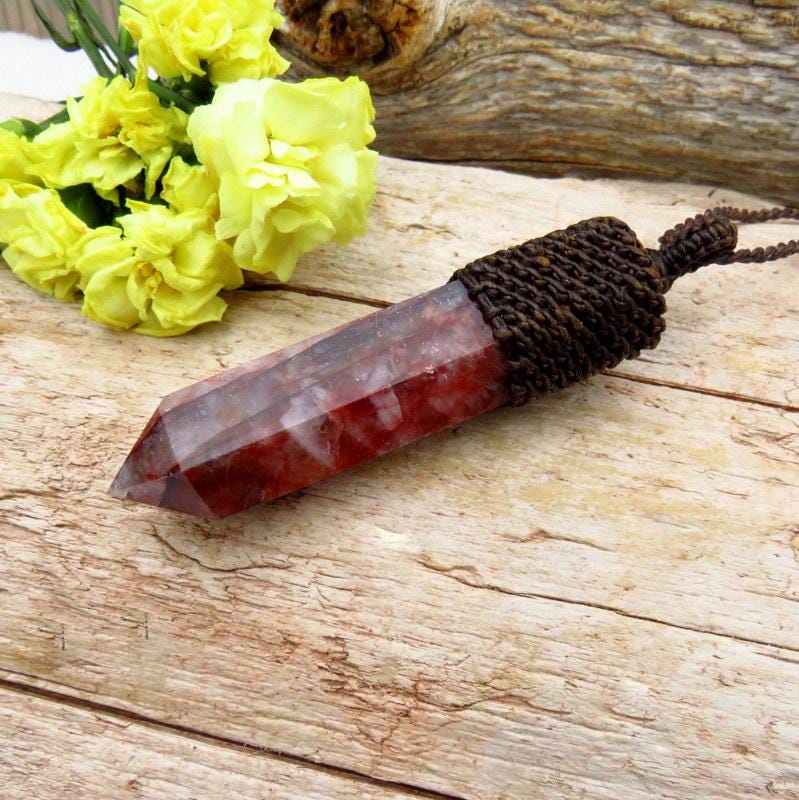 Hematoid Quartz crystal necklace, reiki healing jewelry, red fire quartz, chakra pendant
