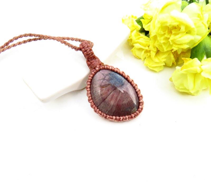 Butterfly Jasper gemstone necklace, macrame necklace, gift ideas for the zen seeker, for mom, no metal necklace, adjustable