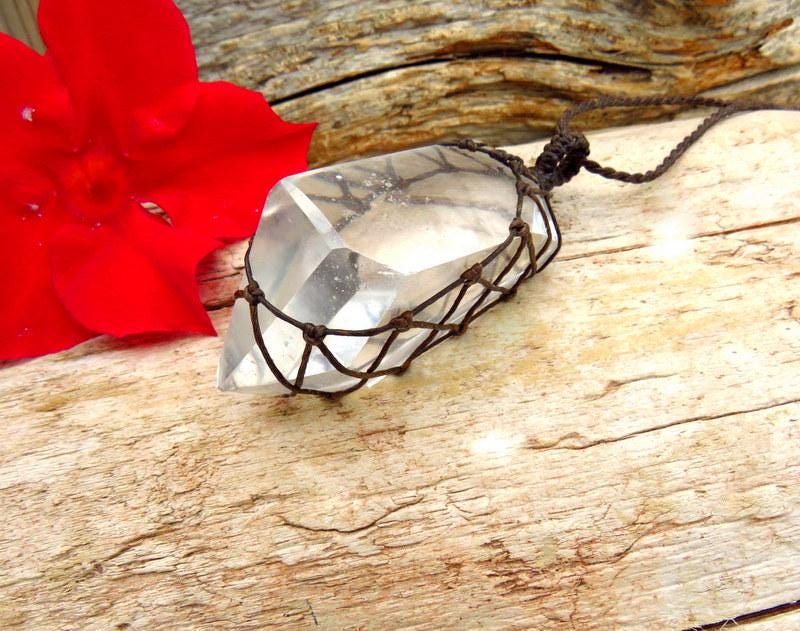 Freeform Quartz crystal necklace, mothers day gift ideas, macrame necklace, gift ideas for the glam fan, statement necklace