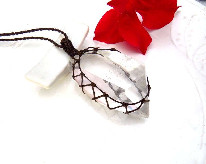 Freeform Quartz crystal necklace, mothers day gift ideas, macrame necklace, gift ideas for the glam fan, statement necklace