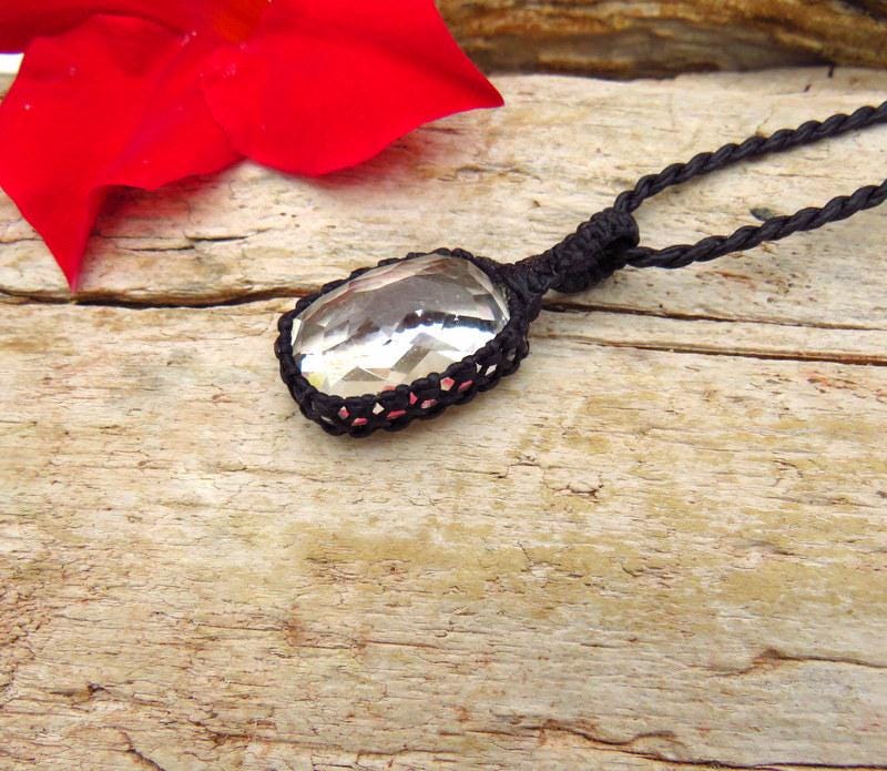 Faceted Quartz crystal necklace, mothers day gift idea, macrame necklace, macrame jewelry, gift ideas for the boho beauty