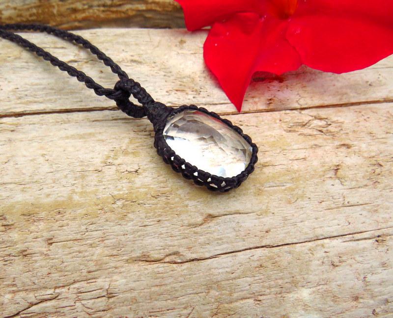 Faceted Quartz crystal necklace, mothers day gift idea, macrame necklace, macrame jewelry, gift ideas for the boho beauty