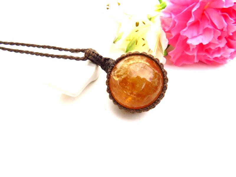 Orange Calcite crystal sphere necklace, macrame necklace, gift ideas for the boho beauty, the zen seeker, the crystal lover, rock collector