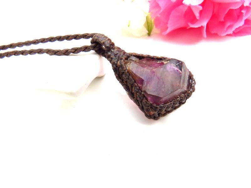 Rare Shangaan Amethyst Crystal Macrame Necklace, Smoky Purple Hues, Zimbabwe Sourced
