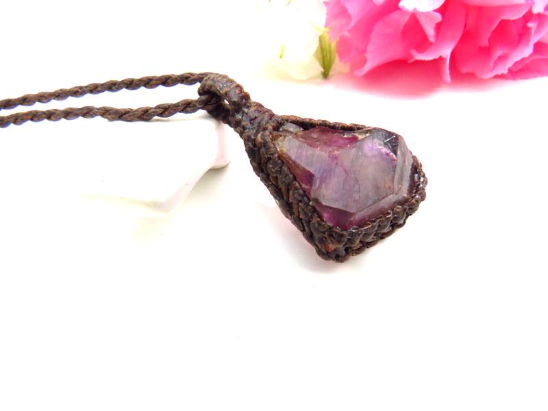 Rare Shangaan Amethyst Crystal Macrame Necklace, Smoky Purple Hues