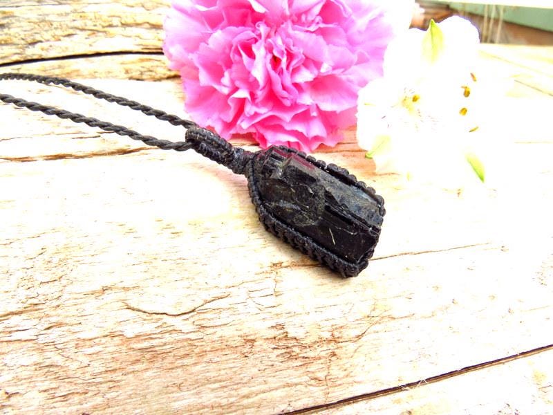 Black Tourmaline Crystal necklace, black tourmaline healing crystal pendant, black crystal, black lover, gothic gifts, fathers day gift