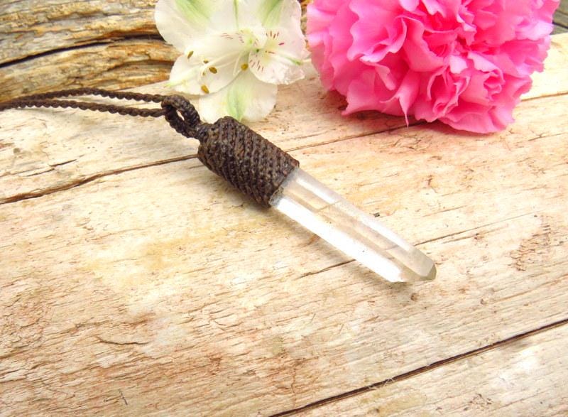 Lemurian Quartz crystal necklace, Empath healing stone, gift ideas for the crystal lover, boho macrame pendant, mothers day