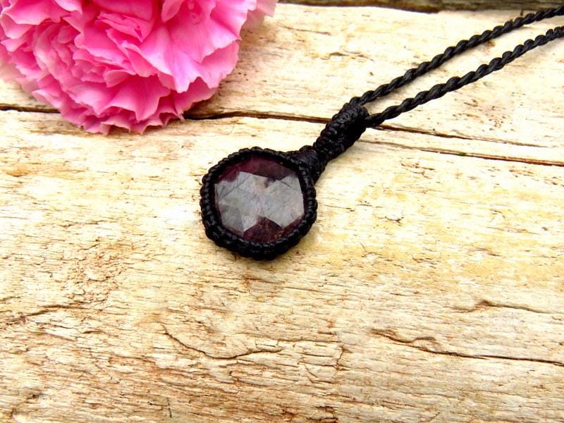 Faceted Ruby macrame necklace, chatoyant Ruby gemstone, gift ideas for Leo, july birthstone jewelry