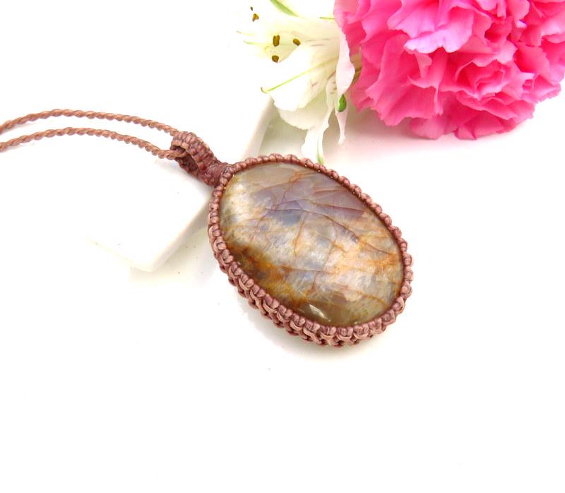 Peach Gray Moonstone gemtsone necklace, statement necklace
