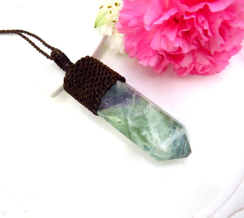 Rainbow Fluorite macrame necklace, statement jewelry, Green Fluorite Necklace, macrame jewelry